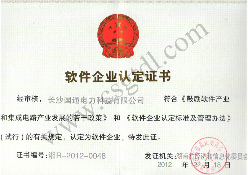國(guó)通電力企業(yè)軟件證書